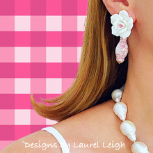 Load image into Gallery viewer, Pink Chinoiserie Ginger Jar Rosebud Earrings - Chinoiserie jewelry