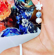 Load image into Gallery viewer, Blue & White Chinoiserie Orchid Double Drop Earrings - Chinoiserie jewelry