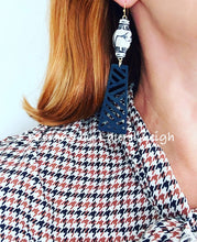 Load image into Gallery viewer, Chinoiserie Chippendale Ginger Jar Statement Earrings - Black or Blue - Designs by Laurel Leigh