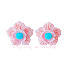 Load image into Gallery viewer, Pink Pearl & Aqua Gemstone Floral Studs - Chinoiserie jewelry