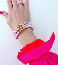 Load image into Gallery viewer, Pink & White Chinoiserie Floral Beaded Ring - Chinoiserie jewelry