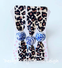 Load image into Gallery viewer, Chinoiserie Elastic Hair Ties- Set of 3 - Leopard Print - Ginger jar