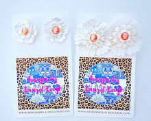 Load image into Gallery viewer, Orange & White Floral Cameo Pearl Studs - 2 Sizes - Chinoiserie jewelry
