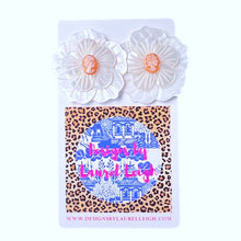 Load image into Gallery viewer, Orange & White Floral Cameo Pearl Studs - 2 Sizes - Chinoiserie jewelry