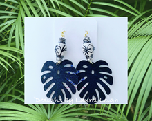 Load image into Gallery viewer, Chinoiserie Tropical Monstera Leaf Statement Earrings - Black & White - Ginger jar