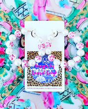 Load image into Gallery viewer, Pink & White Chinoiserie Floral Beaded Hoops - Chinoiserie jewelry