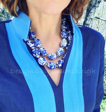 Load image into Gallery viewer, Chinoiserie Blue & White Oval Bead Necklace - Chinoiserie jewelry