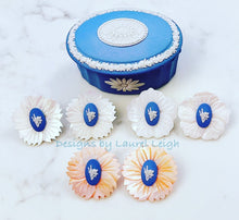 Load image into Gallery viewer, Wedgwood Blue Daffodil Cameo Pearl Studs - Chinoiserie jewelry
