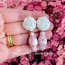 Load image into Gallery viewer, Hydrangea Blossom Ginger Jar Earrings - Pink - Chinoiserie jewelry