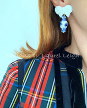 Load image into Gallery viewer, Chinoiserie Ginger Jar Bow Statement Earrings - Blue & White - 3 Styles - Ginger jar