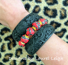Load image into Gallery viewer, Red, Black & White African Glass Statement Bracelet - Ginger jar