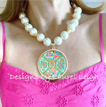 Load image into Gallery viewer, Rose Medallion Chinoiserie Pendant Necklace - Chunky Pearls - Ginger jar