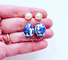 Load image into Gallery viewer, Chinoiserie Pearl Post Earrings - Chinoiserie jewelry