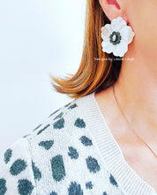 Load image into Gallery viewer, White & Silver Cameo Pearl Flower Earrings - Chinoiserie jewelry