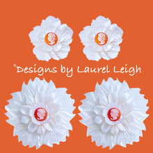 Load image into Gallery viewer, Orange & White Floral Cameo Pearl Studs - 2 Sizes - Chinoiserie jewelry
