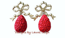 Load image into Gallery viewer, Red & Gold Bow Cinnabar Teardrop Earrings - Chinoiserie jewelry