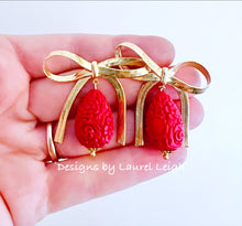 Load image into Gallery viewer, Red & Gold Bow Cinnabar Teardrop Earrings - Chinoiserie jewelry