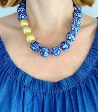 Load image into Gallery viewer, Chunky Blue & White Floral Chinoiserie Statement Necklace- 2 Lengths - Ginger jar