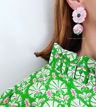 Load image into Gallery viewer, Pink & Green Peony Drop Earrings - Chinoiserie jewelry