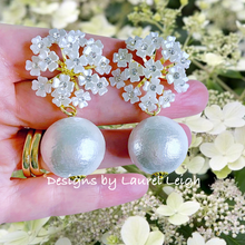 Load image into Gallery viewer, White Pearl Hydrangea Blossom Earrings - Chinoiserie jewelry