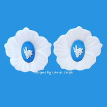 Load image into Gallery viewer, Wedgwood Blue Daffodil Cameo Pearl Studs - Chinoiserie jewelry