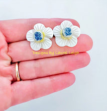 Load image into Gallery viewer, Blue, White & Yellow Petite Fleur Pearl Studs - Chinoiserie jewelry