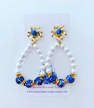 Load image into Gallery viewer, Floral Chinoiserie Pearl Oval Hoop Statement Earrings - Ginger jar