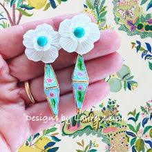 Load image into Gallery viewer, Cloisonné Floral Drop Earrings - Turquoise & Aqua - Chinoiserie jewelry