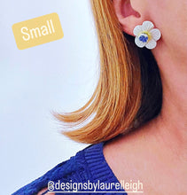 Load image into Gallery viewer, Blue, White & Yellow Petite Fleur Pearl Studs - Chinoiserie jewelry