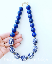 Load image into Gallery viewer, Chunky Blue & White Lapis Chinoiserie Statement Necklace - Oval Porcelain - Ginger jar