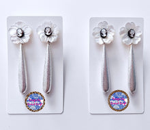 Load image into Gallery viewer, White & Silver Cameo Floral Drop Earrings - Chinoiserie jewelry