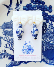 Load image into Gallery viewer, Chinoiserie Ginger Jar Bow Statement Earrings - Blue & White - 3 Styles - Ginger jar