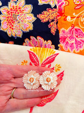 Load image into Gallery viewer, Pink, Orange & White Floral Cameo Pearl Studs - Chinoiserie jewelry