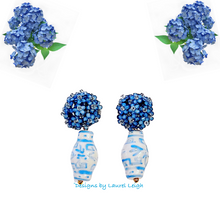 Load image into Gallery viewer, Blue Hydrangea Blossom Ginger Jar Earrings - Chinoiserie jewelry