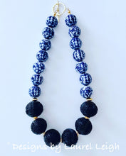 Load image into Gallery viewer, Chunky Blue & White with Black Chinoiserie Statement Necklace - Ginger jar