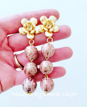 Load image into Gallery viewer, Gold and Rose Pink Floral Chinoiserie Triple Drop Earrings - Ginger jar