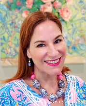 Load image into Gallery viewer, Blue and White Chinoiserie Chunky Statement Necklace - Bright Bubblegum Pink - Ginger jar