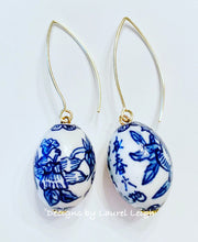 Load image into Gallery viewer, Blue & White Chinoiserie Oval Drop Earrings - Chinoiserie jewelry