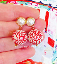 Load image into Gallery viewer, Red Chinoiserie Peony Pearl Earrings - Chinoiserie jewelry