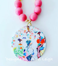 Load image into Gallery viewer, Chinoiserie Watercolor Geisha Pendant Statement Necklace - Bubblegum Pink - Ginger jar