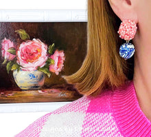 Load image into Gallery viewer, Chinoiserie Pink Hydrangea Blossom Earrings - Chinoiserie jewelry
