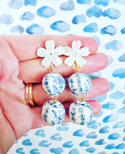 Load image into Gallery viewer, Blue & White Chinoiserie Orchid Double Drop Earrings - Chinoiserie jewelry