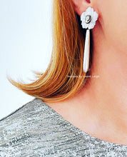 Load image into Gallery viewer, White & Silver Cameo Floral Drop Earrings - Chinoiserie jewelry