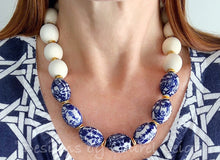 Load image into Gallery viewer, Blue and White Chinoiserie Statement Necklace - Ginger jar