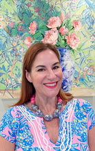 Load image into Gallery viewer, Blue and White Chinoiserie Chunky Statement Necklace - Bright Bubblegum Pink - Ginger jar