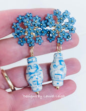 Load image into Gallery viewer, Hydrangea Blossom Ginger Jar Earrings - Blue - Chinoiserie jewelry