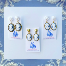 Load image into Gallery viewer, Wedgwood Blue & White Cameo Earrings - 6 Styles - Ginger jar