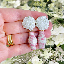 Load image into Gallery viewer, Hydrangea Blossom Ginger Jar Earrings - Pink - Chinoiserie jewelry