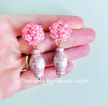 Load image into Gallery viewer, Hydrangea Blossom Ginger Jar Earrings - Pink - Chinoiserie jewelry