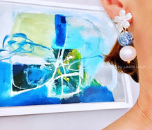 Load image into Gallery viewer, Blue & White Chinoiserie Orchid Double Drop Earrings - Chinoiserie jewelry